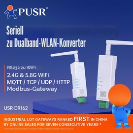 PUSR Serial to Dual Band WiFi RS232 to WiFi Converter Modbus Gateway with MQTT IEEE802.11 a/b/g/n USR-DR162