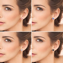 Women's girl's Pearl Studs Earrings, 925 Sterling Silver earrings, 8mm Austrian Crystal Ball Stud Earrings Crystal Disco Shamballa Ball–4 pairs (black, white, light blue, pink).