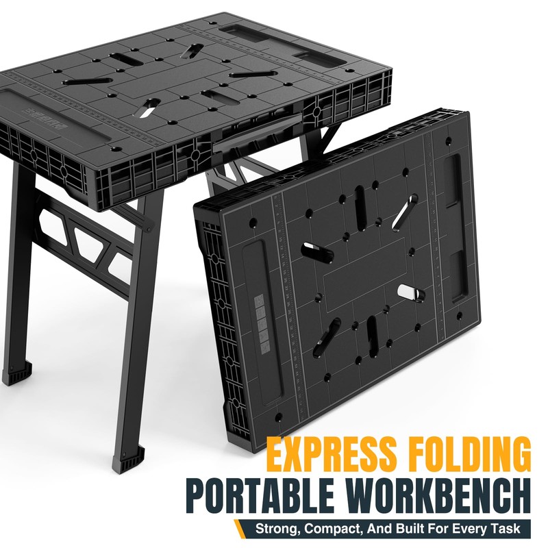 Express Folding Worktable, Easy Setup Portable Folding Workbench, 34" W