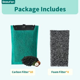 beaufan 1 Set Aquarium Replacement Filter Cartridges Compatible with Tetra EasyCrystal Aquarium Filters C250 and C300. Contains 10 Pack Activated Carbon Filters & 4 Pack Foam Filters
