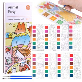 Pocket Watercolor Painting Book Kids, Watercolor Paint Bookmark with Paints Travel Kit for Adults Kids Improve Your Child's Creativity and Concentration, Beginner Friendly (1 Set-Animal Party)