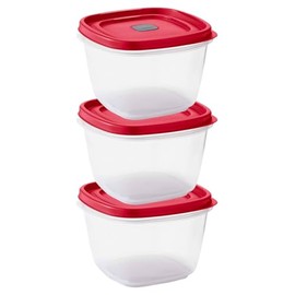 Tribello BPA-Free Plastic Food Storage Set, Red Vented Lids - Microwave, Dishwasher Safe: Perfect for Meal Prep, Leftovers, and Kitchen Organization (3 x 7-Cup)