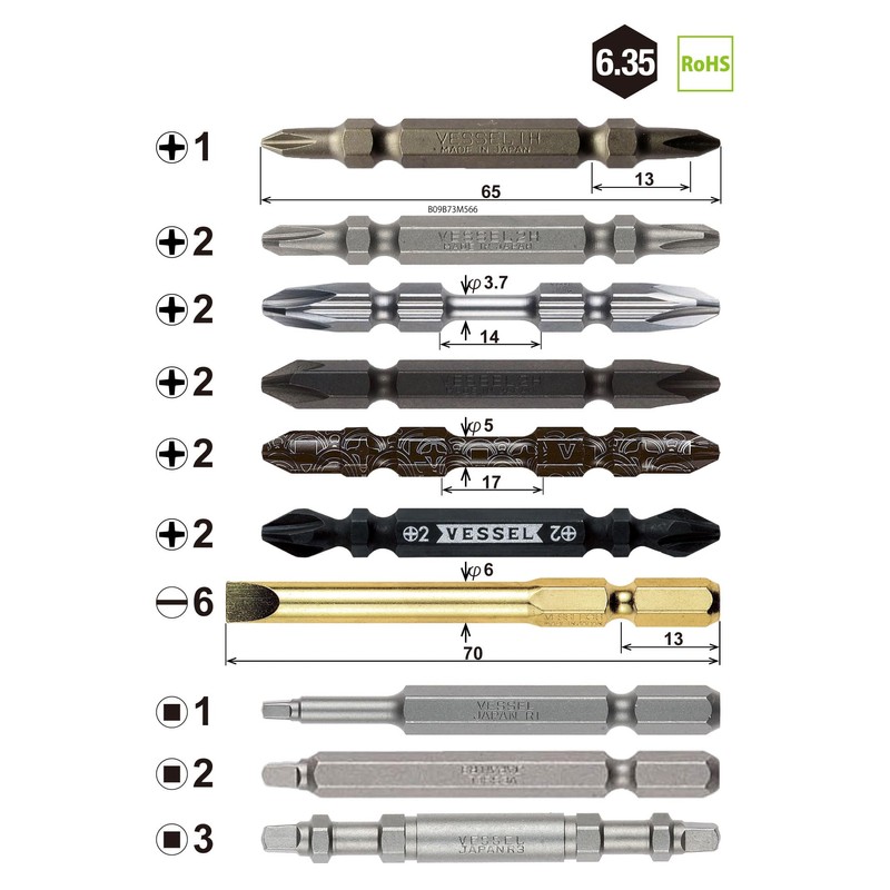 Vessel ASST10P-01 Bit Assortment Set of 10 Bits + Bit