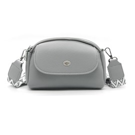 Long Keeper Small Crossbody Bag for Women Vegan Leather Cross Body Handbags Women Ladies Phone Shoulder Bag with 3 Pockets Adjustable Removable Wide Strap (Grey Blue)