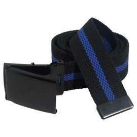 Jackster Thin Blue Line 100% Cotton Canvas Web Belt Black Buckle 54" Long Adjustable (Flip Top Buckle)