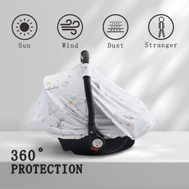 Baby Car Seat Cover, Soft Sun Shade Cover, Breathable Comfortable Privacy Carseat Canopy Protect for Newborn Infant Boys Girls (Animals)