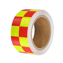 X AUTOHAUX Universal 5cmx10m Fluorescent Yellow and Red Checkered Car Reflective Stickers Reflective Tape Safety Warning Reflective Protector - Pack of 1