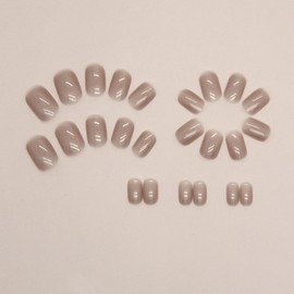 JUSTOTRY 24 Pcs Glossy French Tip Press on Nails Short Pattern,Nude Fake Nails Square with Nail Glue,Pretty Squoval Stick on Nails for Women and Teens,Glue on Nails for Nails Art