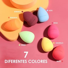 MIST JEWEL | Esponjas maquillaje de gota, biselada y plana 7 piezas | Beauty blender sponges - Aplica polvos, cremas, sombras o makeup corrector varios colores