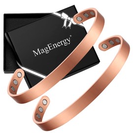 MagEnergy Copper Bracelet for Men and Women for Arthritis, 99.9% Pure Copper Magnetic Therapy Bangle with 8pcs 3500 Gauss Magnets for Joint Pain,6.8" Adjustable Jewelry Gift(2Pcs)