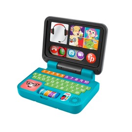 Fisher-Price Learning Fun Home Office Laptop - Electronic Educational Toy with Smart Stages Learning Content, Lights and 55+ Songs, ABC, French Version, HGW99
