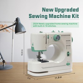 ShyangLiang Portable Sewing Machine for Beginners, 16 Built-in Stitches and Reverse Sewing, adjustable sewing speed, small sewing machine with two needle types, foot pedal, Family Home Travel