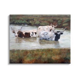 Stupell Industries Longhorn Cattle Bathing Rural Pond Canvas Wall Art, Design by Kathy Winkler