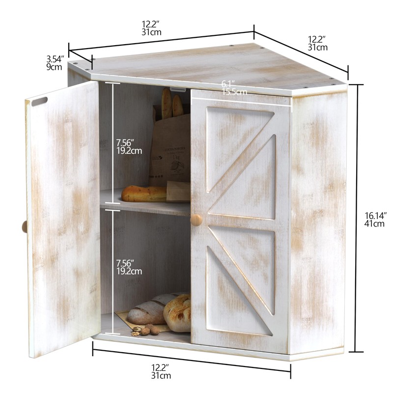 Trironsun Corner Bread Box for Kitchen Counter Double Layer Bamboo