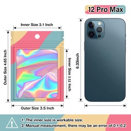 100 Pieces Resealable Bags with Clear Window, Holographic Multicolored Packaging Bags Transparent Small Business Party Mylar Ziplock Bags 3.5 Inch Sample Bags