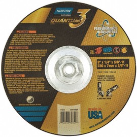 Norton 9" Type 27 Ceramic Depressed Center Wheels, 5/8"-11 Arbor, 1/4"-Thick, 6600 Max. RPM