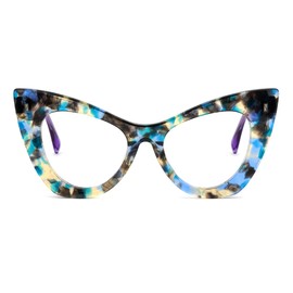 Zeelool Cat Eye Frame Glasses for Women, Acetate Stylish Eyeglasses Frame with Non-prescription Clear Lenses ZJGA354576-04 Blue-Tortoise