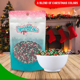 Green, Red and White Blend Sprinkles - 12 Oz Resealable Stand Up Candy Bag - Christmas Themed Sprinkles for Decorating - Bulk Baking Supplies for Holiday Decorated Treats