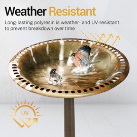 FSUON Bird Bath 28 Inch Height, Polyresin Standing Antique Birdbath for Outdoor Garden Decor, Gold