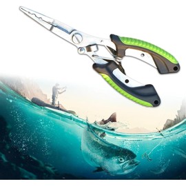 Fish Pliers Ergonomics Anti-Slip High-Strength Multifunctional Cut Fishing Line Fishing Tied Hooks Pliers Saltwater Registant Lure Fishing (Green)