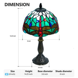 Rsbrillialite Whimsical Dragonfly Tiffany Style Table Lamp – 8" Small Stained Glass Lamp with LED Bulb,Nature-Inspired Design for Bedroom, Office, Living Room Decor.