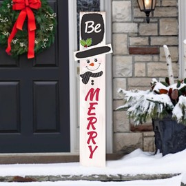 Christmas Snowman Welcome Porch Sign For Front Door Be Merry Snowflake Wooden Vertical Welcome Sign Winter Yard Standing For Patio Front Door Porch Wall Yard Home Decor Indoor Outdoor 47.2" X 7.8