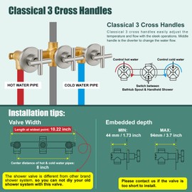 Heyalan Bathtub Faucet Set,Wall Mount Tub Faucet with Handheld Shower Wand and Spout,Tub Filler Faucets,3 Handles Shower Trim Combo 2 Function Bath Fixtures with Rough-in Valve,Matte Black