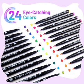 Semoss Textile Pens 24 Colours Machine Washable Fabric Pens Textile Marker Set for T-Shirts, Hats, Fabric Bags, Shoes, Textile Colouring Pens for Painting and Writing