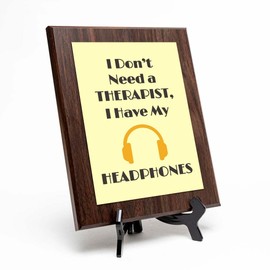 Signs ByLITA I Don’t Need a Therapist, I Have My Headphones, Wooden Frame 8x10 Decorative Wall Plaque | Funny Music Industry Plaques