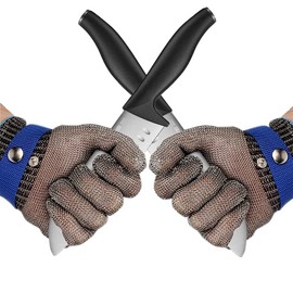 GENMAI SOEASY Blade-Proof Gloves, Anti-Cut Gloves, Blade-Resistant Level 9 Gloves, Cut Resistant, Work Gloves, For Cooking, Disaster Prevention, Stainless Steel Mesh Protective Gloves, For Both Left and Right Use, 1 Cotton Gloves Included, Large, 2 PCS