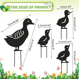 Lollanda 4pcs Duck Garden Metal Stakes, Hollow Duck Metal Garden Stakes Decorative, Animals Gardens Silhouette Statues for Yard Gardens Lawn Outdoor (duck)