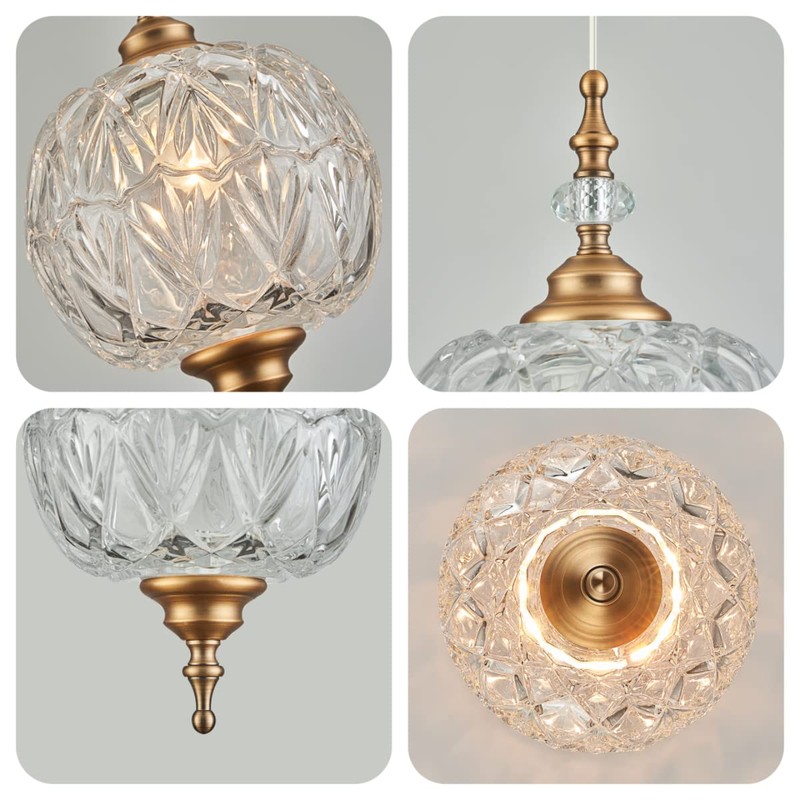 TLOLGT Modern Brass Pendant Light Antique Delicate Decorative Pattern Glass