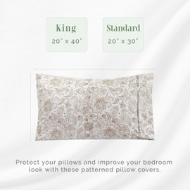 Elegant Comfort Ultra Soft Set of 2 Floral Print Pillowcases - 1500 Premium Hotel Quality Microfiber, Soft and Smooth Envelope Closure 2-Piece Pillow Covers - King, Paisley Taupe