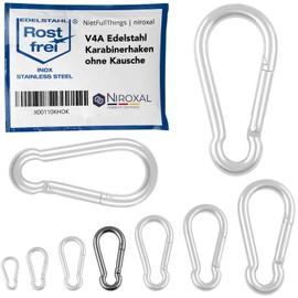 NietFullThings Stainless Steel Carabiner Hook without Thimble V4A Robust Design of 4-12 mm Material Thickness Various Quantities Available Snap Hooks Fire Brigade Carabiner 316 Stainless steel, multicolour