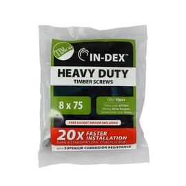 TIMco 875INH Index Heavy Duty Timber Screws with Hex Head 8.0 x 75 - Silver Ruspert (Bag of 10)