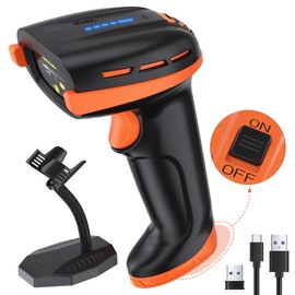 Tera Pro Barcode Scanner with Power Switch Battery Level Indicator Replaceable Battery Wall Mountable Stand 1D 2D QR Works with Bluetooth 2.4G Wireless USB Wired Bar Code Reader D6100