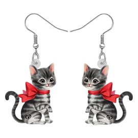 RAIDIN Acrylic Cute Cartoon Cat Pets Earrings for Women Girls Anime Kitten Dangle Hook Earrings Jewelry Gifts for Cat Lovers (Ash)