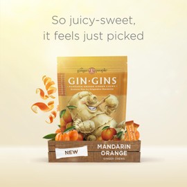 GIN GINS Mandarin Orange Ginger Chews – 100% Natural Candy by The Ginger People – Individually Wrapped Healthy Treats - Made with the Fresh Rhizome – Mandarin Orange Flavor – 255g Bag (9oz) – Pack of 1