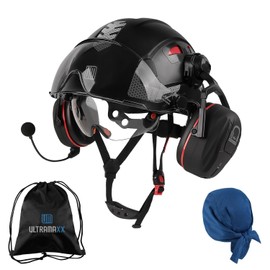 UM ULTRAMAXX Safety Helmet with Built-in Visor Bluetooth Ear Muffs Kits, Hard Hat with Vented Design, ANSI Z89.1 Certified, Ideal for Industrial and Construction,Black