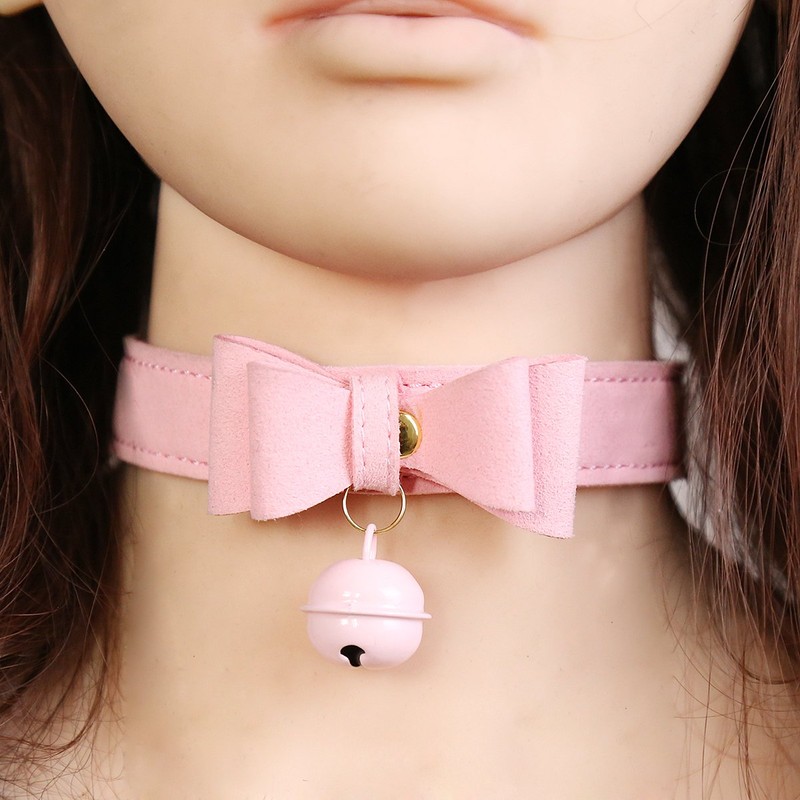 Succuba Pink Bell Choker Collar Necklace Lolita Bow Collar Cat