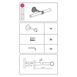 GARDINIA Träger mit Metallmontageplatte für Gardinenstange, 1-läufig, Geschlossen, Inkl. aller Montage-Teile, Serie Chicago, Ø 20 mm, Weiß