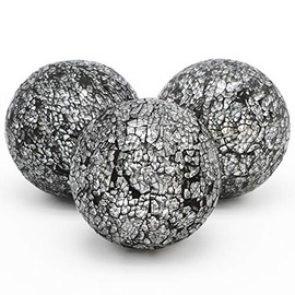 MDLUU Decorative Orbs, Mosaic Sphere Balls, Centerpiece Balls for Bowls, Vases, Dining Table Decor, Diameter 4 Inches, Pack of 3 (Black Silver)