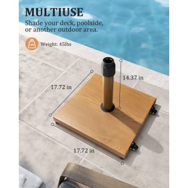 JOINHOM 42lbs Patio Umbrella Base with Wheels - Heavy Duty Outdoor Patio Market Umbrella Stand for Deck, Poolside, Balcony, Wind-Resistant Design, Decorative Wood Pattern