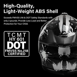TCMT Youth Dirt Bike Helmet DOT Certified - Kids Full Face Motocross ATV Helmet with Goggles, Gloves and Helmet Bag for Off-Road, BMX, MX, Street Riding