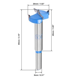 uxcell Forstner Drill Bits 26mm, Tungsten Carbide Wood Hole Saw Auger Opener, Woodworking Hinge Hole Drilling Boring Bit Cutter (Blue, Gray)