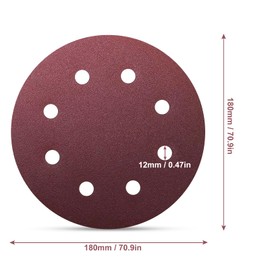 Senmai Tools Sanding Discs 180 mm Velcro 8 Holes Grit 60 Sandpaper Diameter 180 mm Red for Drywall Sanders Random Orbital Sanders Sanding Giraffe Pack of 30