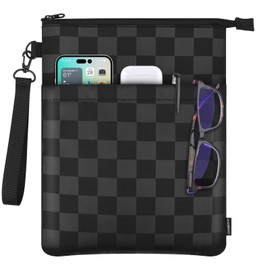 Book Sleeves with Zipper, Travel Book Protector Pouch for Paperbacks & Hardcover Books, Book Covers Bags Carry Case/Front Pocket & Handle Strap for Book Lovers Mother's Day (Black with Block, 1 Pc)