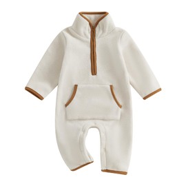 BemeyourBBs Newborn Baby Boy Girl Winter Clothes Warm Zipper Fleece Romper with Pockets Long Sleeve Jumpsuit One Piece Outfit, Apricot, 6-9 Months