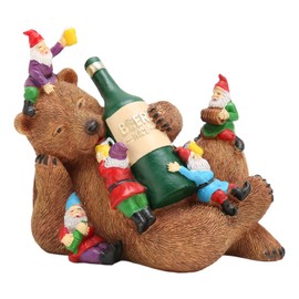Garden Statue Drunken Brown Bear and 5 Gnomes Statue Decor Patio Landscape Resin Ornament