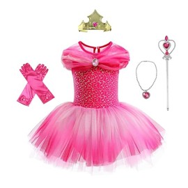 Lito Angels Princess Aurora Sleeping Beauty Ballerina Costume Ballet Leotard Fancy Dance Wear Tutu Dress with Accessories for Kids Girls Age 2-3 Years, Hot Pink (Tag Number 100)